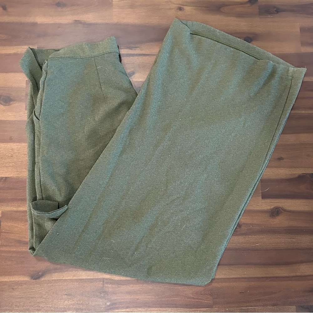 wide leg office pants green wrap front